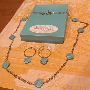 All Strung Out Designs turquoise and gold earrings and necklace